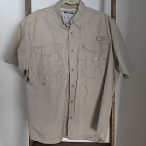 Columbia Men’s Short-Sleeve Beige Fishing Hiking Outdoor Shirt Sz L